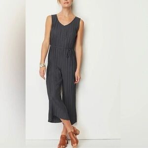 Black Sleeveless V-Neck Jumpsuit with Wide-Leg Fit